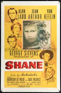 1h1332 SHANE linen 1sh 1953 classic western, Alan Ladd, Jean Arthur, Van Heflin, Brandon De Wilde