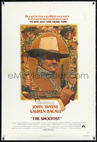 1h1336 SHOOTIST linen 1sh 1976 best Richard Amsel artwork of aging gunfighter John Wayne & cast!