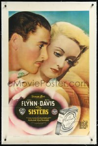 1h1340 SISTERS linen 1sh 1938 Errol Flynn & Bette Davis have true love, but many problems, very rare!