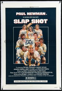 1h1341 SLAP SHOT linen 1sh 1977 Paul Newman hockey sports classic, cast portrait art by Craig!