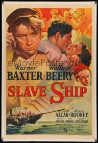1h1342 SLAVE SHIP linen style A 1sh 1937 Warner Baxter, Wallace Beery, Mickey Rooney, ultra rare!