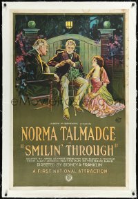 1h1345 SMILIN' THROUGH linen 1sh 1922 great art of beautiful Norma Talmadge by two men, ultra rare!