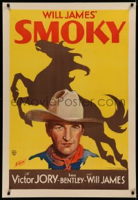 1h0412 SMOKY 1sh 1933 Fox stone litho of Victor Jory & silhouette of the title horse, ultra rare!