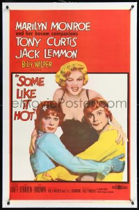 1h1346 SOME LIKE IT HOT linen 1sh 1959 sexy Marilyn Monroe with Tony Curtis & Jack Lemmon in drag!