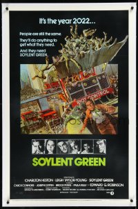 1h1354 SOYLENT GREEN linen 1sh 1973 Heston trying to escape riot control in the year 2022 by Solie!