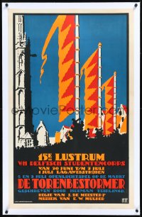 1h0722 15E LUSTRUM DELFTSCH STUDENTENCORPS linen 25x40 Dutch special poster 1923 Kalff art, rare!
