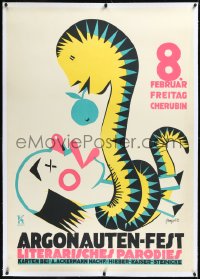 1h0036 ARGONAUTEN-FEST linen 34x48 German special poster 1930s art of snake & clown, ultra rare!