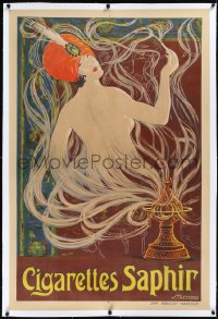 1h0033 CIGARETTES SAPHIR linen 31x47 French advertising poster 1920s Stephano nude genie art, rare!