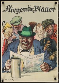 1h0582 FLIEGENDE BLATTER 17x24 German advertising poster 1930s Roeseler art of people reading news!