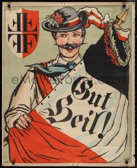 1h0595 GUT HEIL 29x36 German special poster 1890s Thiele art of man w/gymnastics federation flag!