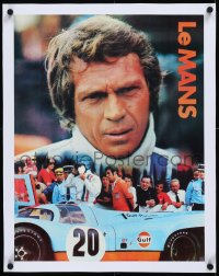 1h0880 LE MANS linen 17x22 special poster 1971 Gulf Oil, close up of race car driver Steve McQueen!