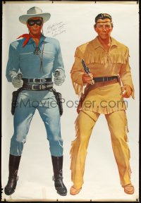 1h0007 LONE RANGER signed 52x76 test poster 1950s by Clayton Moore, life-size art with Tonto, rare!