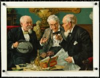 1h0648 LOUIS MOELLER linen 15x20 German art print 1920s art of three men having a discussion, rare!
