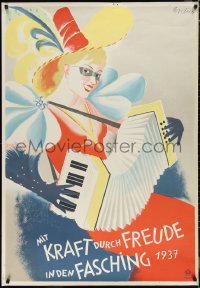 1h0016 MIT KRAFT DURCH FREUDE IN DEN FASCHING 33x47 German special poster 1937 art of girl w/accordion