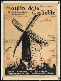 1h0733 MOULIN DE LA GALETTE linen 23x32 French special poster 1925 Mory art of windmill, ultra rare!