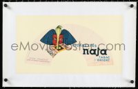 1h0718 NAJA linen 10x18 French paper fan 1930s Dransy art of Egyptian woman & cobra w/cigarettes!