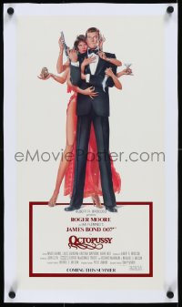 1h0881 OCTOPUSSY linen 12x22 special poster 1983 Goozee art of sexy Maud Adams & Moore as James Bond!