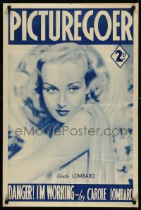 1h0583 PICTUREGOER 20x30 English advertising poster 1938 Danger! I'm Working - by Carole Lombard!