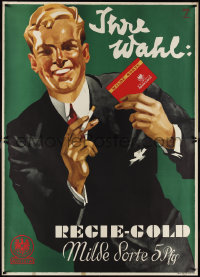 1h0019 REGIE-GOLD 47x66 German advertising poster 1932 Ludwig Hohlwein art of man w/cigarette, rare!