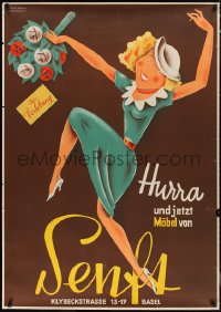 1h0020 SENFT 36x50 Swiss advertising poster 1938 art of engaged woman about to buy furniture, rare!