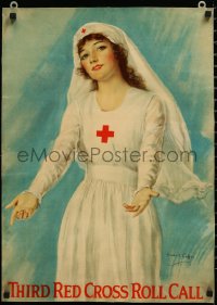 1h0589 THIRD RED CROSS ROLL CALL 19x26 special poster 1919 Haskell Coffin art of nurse, ultra rare!