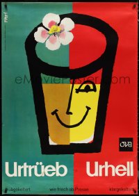 1h0021 URTRUEB URHELL 36x50 Swiss advertising poster 1957 Celestino Piatti art of beverage w/flower!