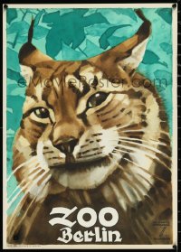 1h0554 ZOO BERLIN 17x24 German special poster 1930s close up artwork of lynx by Ludwig Hohlwein!