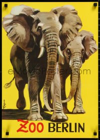 1h0553 ZOO BERLIN 17x23 German special poster 1950s wonderful art of two elephants, ultra rare!