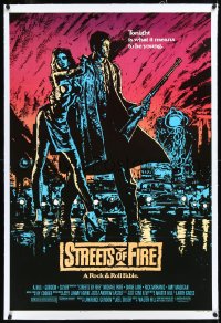 1h1367 STREETS OF FIRE linen 1sh 1984 Walter Hill, Michael Pare, Diane Lane, cool artwork by Riehm!