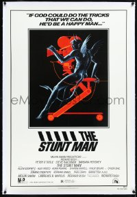1h1368 STUNT MAN linen 1sh 1980 Peter O'Toole, cool different artwork of demon working movie camera!
