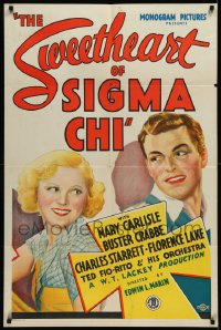 1h0286 SWEETHEART OF SIGMA CHI 1sh 1933 great art of Mary Carlisle & Buster Crabbe, incredibly rare!