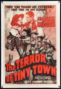 1h1380 TERROR OF TINY TOWN linen 1sh 1938 Jed Buell's Midgets in 10 gallon hats, wild & beyond rare!