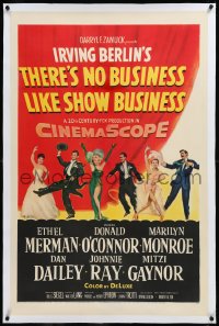 1h1385 THERE'S NO BUSINESS LIKE SHOW BUSINESS linen 1sh 1954 great art of Marilyn Monroe & top cast!