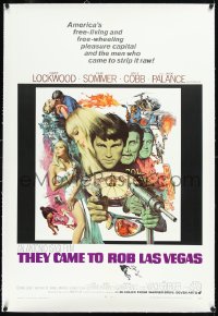 1h1386 THEY CAME TO ROB LAS VEGAS linen 1sh 1968 Gary Lockwood, cool McCarthy art w/roulette wheel