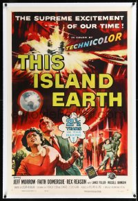 1h1391 THIS ISLAND EARTH linen 1sh 1955 sci-fi classic, wonderful art with mutants by Reynold Brown!
