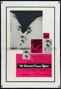1h1392 THOMAS CROWN AFFAIR linen 1sh 1968 classic kiss close up of Steve McQueen & sexy Faye Dunaway!