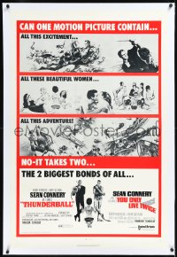 1h1398 THUNDERBALL/YOU ONLY LIVE TWICE linen 1sh 1971 Sean Connery's two biggest James Bonds of all!