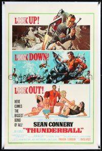 1h1397 THUNDERBALL linen 1sh 1965 art of Connery as Bond by McGinnis & McCarthy, uncropped tank style!