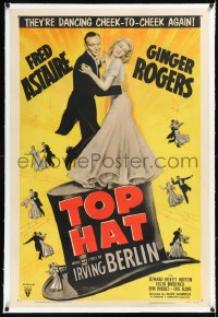 1h1404 TOP HAT linen 1sh R1953 Fred Astaire & Ginger Rogers are dancing cheek-to-cheek again!