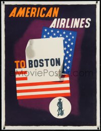 1h0663 AMERICAN AIRLINES BOSTON linen 31x40 travel poster 1953 Edward McKnight Kauffer art, rare!