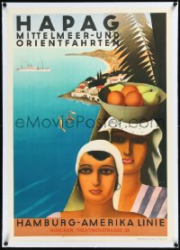 1h0667 HAMBURG AMERICA LINE linen 24x34 German travel poster 1930s Arpke art of of Mediterranean women!