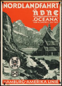 1h0570 HAMBURG AMERICA LINE 24x33 German travel poster 1929 ADAC, Nordlandfahrt Oceana, very rare!