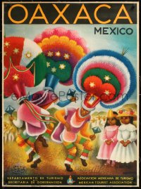 1h0672 OAXACA MEXICO linen 27x37 Mexican travel poster 1947 colorful Miguel Covarrubias art, rare!