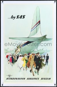 1h0673 SCANDINAVIAN AIRLINES SYSTEM linen 25x39 Danish travel poster 1950s Otto Nielsen art, rare!