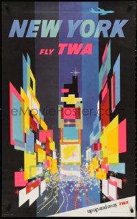 1h0572 TWA NEW YORK 25x40 travel poster 1967 best David Klein day-glo art, up up & away, ultra rare!