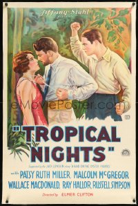 1h1406 TROPICAL NIGHTS linen 1sh 1928 Jack London, art of Patsy Ruth Miller in love triangle, rare!