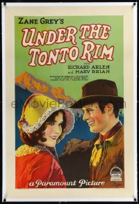 1h1409 UNDER THE TONTO RIM linen style B 1sh 1928 Zane Grey, art of Richard Arlen & Mary Brian, rare!