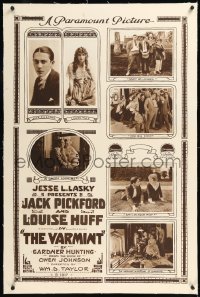 1h1416 VARMINT linen rotogravure 1sh 1917 Jack Pickford, Louise Huff, photo montage, ultra rare!