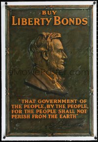 1h0682 BUY LIBERTY BONDS linen 20x30 WWI war poster 1917 classic profile image of Abraham Lincoln!