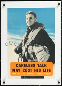 1h0698 CARELESS TALK MAY COST HIS LIFE linen 13x20 English WWII war poster 1940s c/u of pilot, rare!